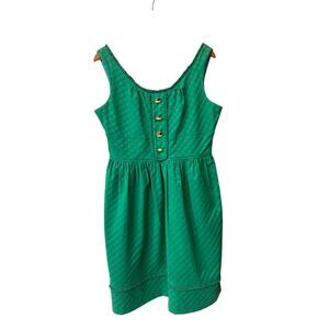 Maggy London Green jaquard Fit & Flare Sleeveless Dress Gold Button‎ Details 12